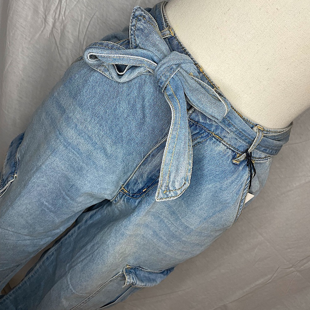 Light Wash Straight Leg Belted Denim Jeans
